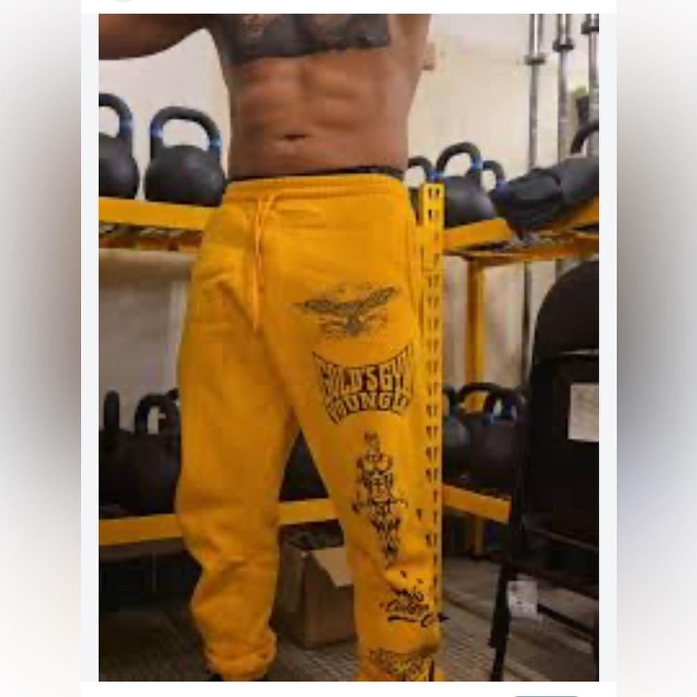 YoungLA gold’s gym Yellow Graphic Jogger Sweatpants Sz S